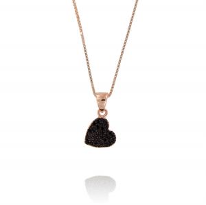 Necklace heart with black cubic zirconia - rosé plated