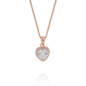 Heart-shaped cubic zirconia necklace with cubic zirconia around it - rosé plated