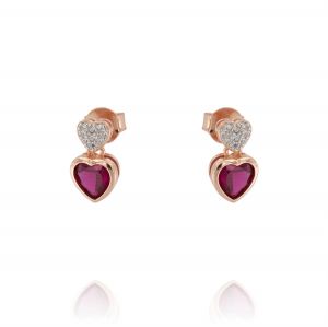 Earrings with white and red hearts - rosé plated