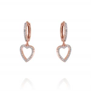 Hoop earrings with openwork heart with cubic zirconia - rosé plated