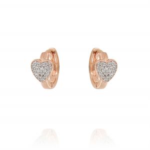 Hoop earrings with white cubic zirconia heart - rosé plated