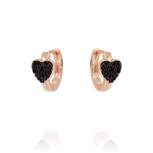 Hoop earrings with black cubic zirconia heart - rosé plated