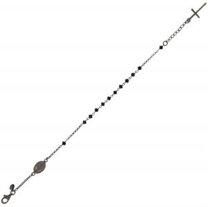 Bracciale rosario con pietre nere - placcato rutenio