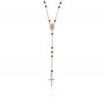 Classic rosary necklace with black stones - rosé plated