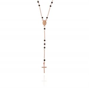Collana rosario classica con pietre nere - placcato rosé