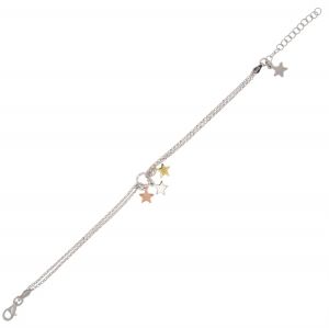 Bracelet with double chains and three pendant stars - three colors