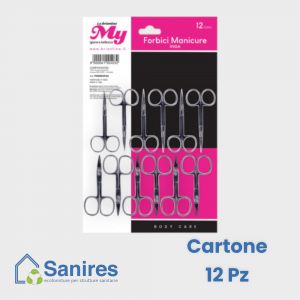 Forbici manicure 6 punta curva+6 punta dritta 9,5 cm Acciacio Inox CTN 12 Pz (1x12)