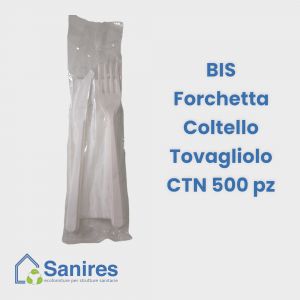 BIS Riutilizzabile in PP Lavabile - Set Forchetta + Coltello + Tovagliolo 30x30 cm 2 Veli - Cartone da 500 Pezzi