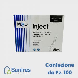 Siringa monouso 5 ml luer slip,3 parti+ago 22G montato imb. sing CF 100 Pz